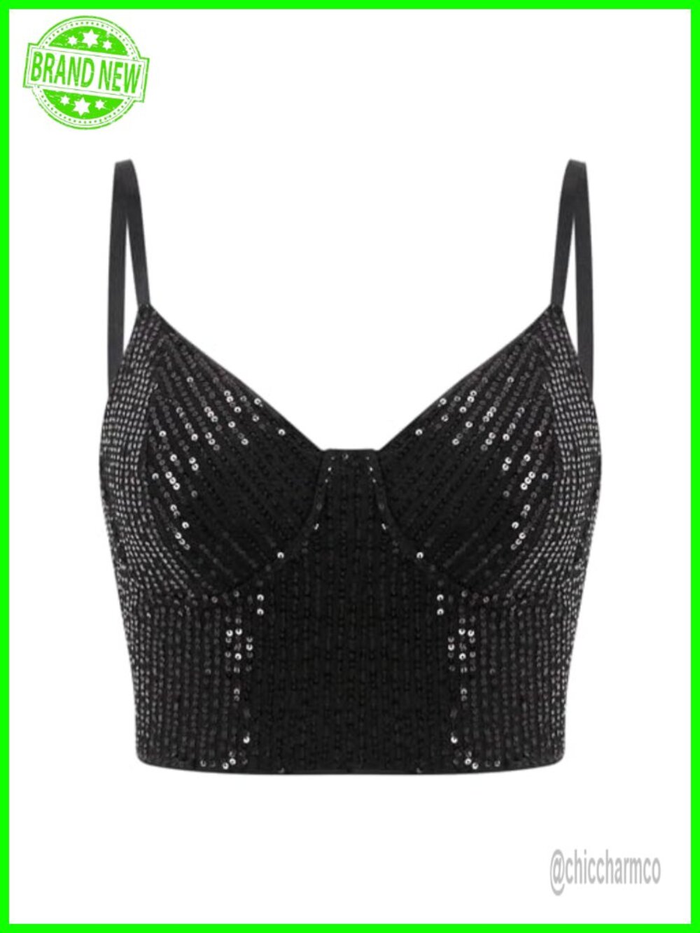 Sequin Crop Top Spaghetti Strap V-Neck Sleeveless Backless Party Club